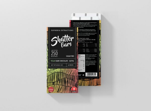 Euphoria Extractions – Shatter Bars – Vegan Dark Chocolate (Sugar Free) – Sativa – 250mg THC | Kootenay Botanicals Canada