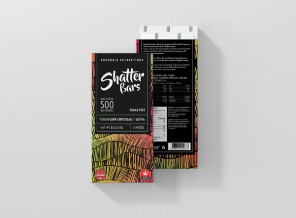 Euphoria Extractions – Shatter Bars – Vegan Dark Chocolate (Sugar Free) – Sativa – 500mg THC | Kootenay Botanicals Canada