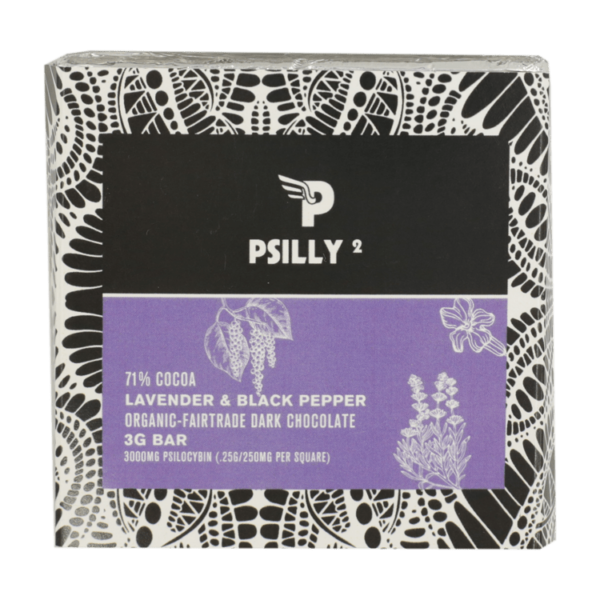 Psilly – Dark Chocolate Bar – Lavender & Black Pepper | Kootenay Botanicals Canada