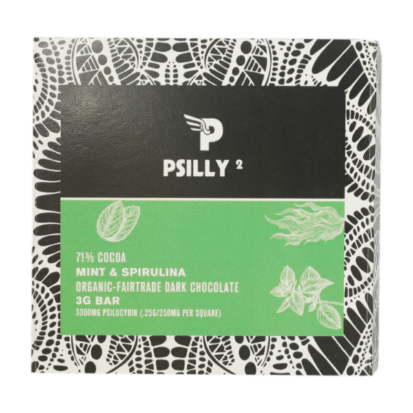 Psilly – Dark Chocolate Bar – Mint & Spirulina | Kootenay Botanicals Canada